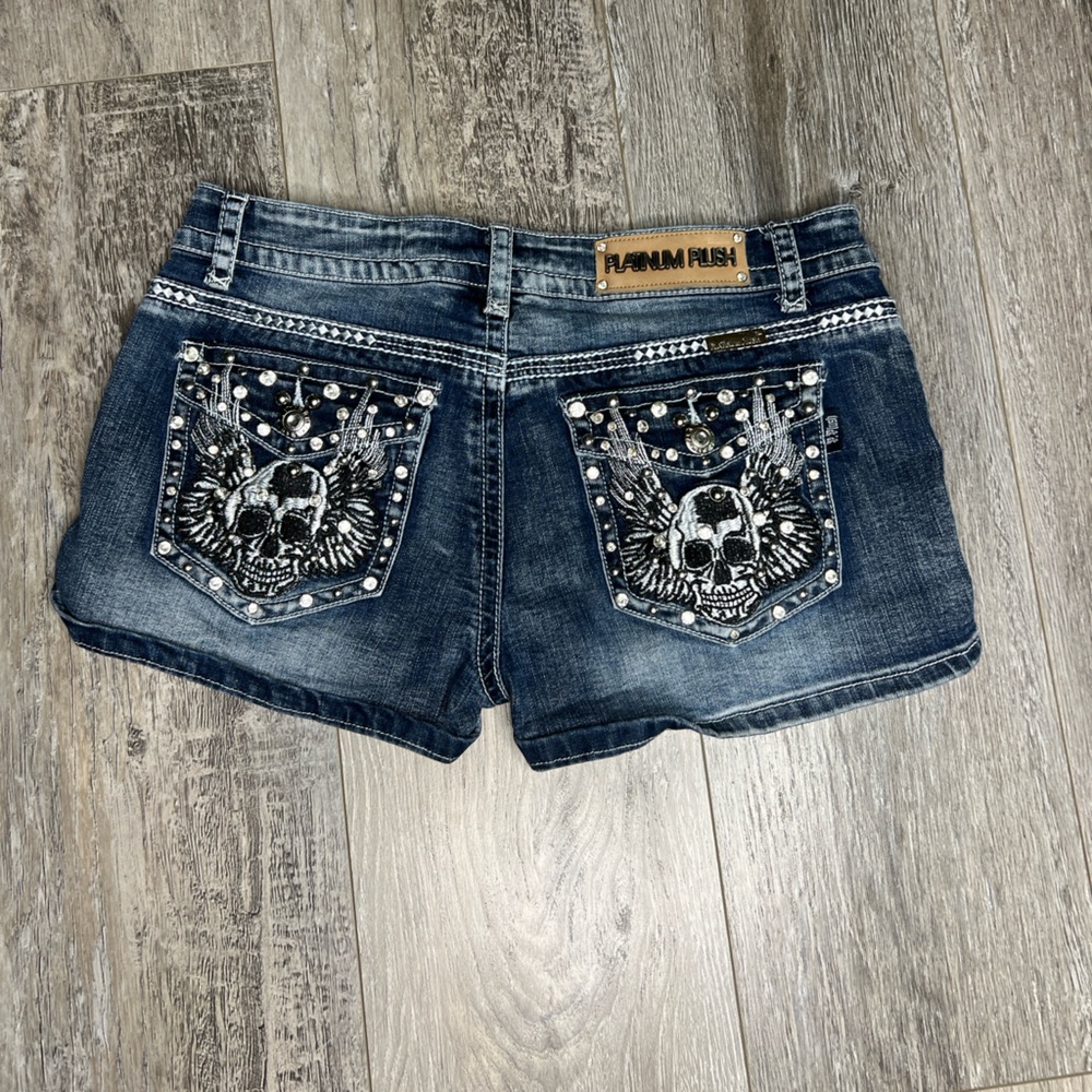 PLATINUM PLUSH RHINESTONES, STUDS. SKULL & WINGS SHORTS STYLE 4513